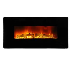 ZOKOP 36inch 1400W Wall Hanging Fireplace, Colorful, Fake Wood, Heating Wire, with Small Remote Control Electronic, Black RT