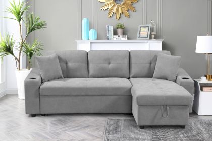 Convertible corner sofa with armrest storage, living room and apartment sectional sofa, right chaise longue and grey